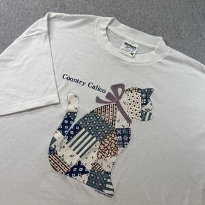 Vintage 1990 Country Calico Cat T-Shirt‎ XL Single Stitch Air Waves Made USA